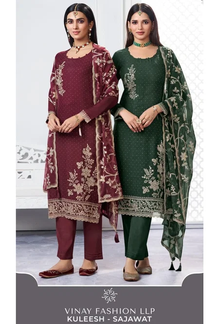 Sajawat By Vinay Kuleesh Organza Chiffon Designer Salwar Suits Wholesale Online